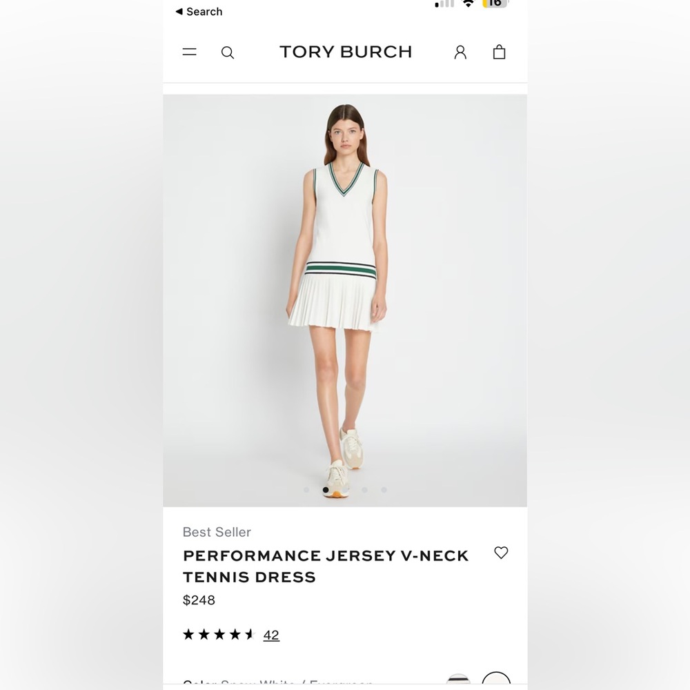 Tory Burch PERFORMANCE JERSEY V-NECK TENNIS DRESS XS